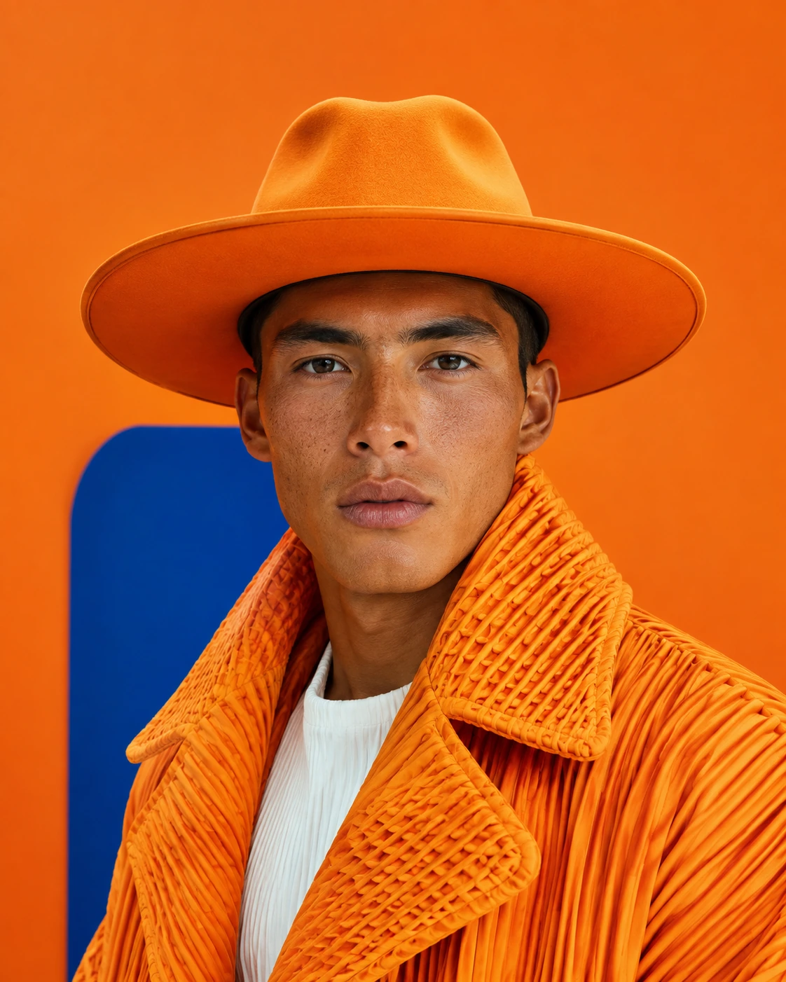 PrimeStyleAI fashion creator in an orange editorial look